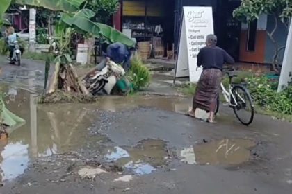 Jalan Rusak Parah, Warga Nganjuk Tanami Jalan Dengan Pohon Pisang.